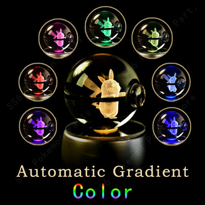 Pokemon Crystal Ball Night Light - 3D Pikachu, Gengar, Mew and Mewtwo Lamp Base, Glass Pokeball Figure, Birthday Gift