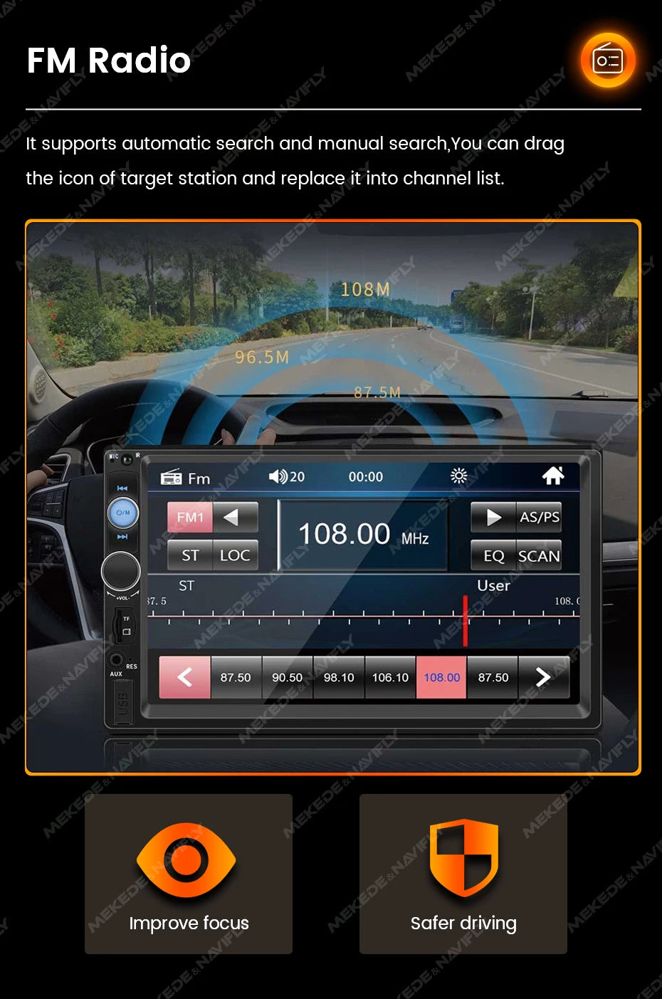 Navifly ND1 2-Din Car Radio — 7" HD Touchscreen Multimedia Player, Universal MP5 Stereo with Bluetooth, TF, FM & Camera Support
