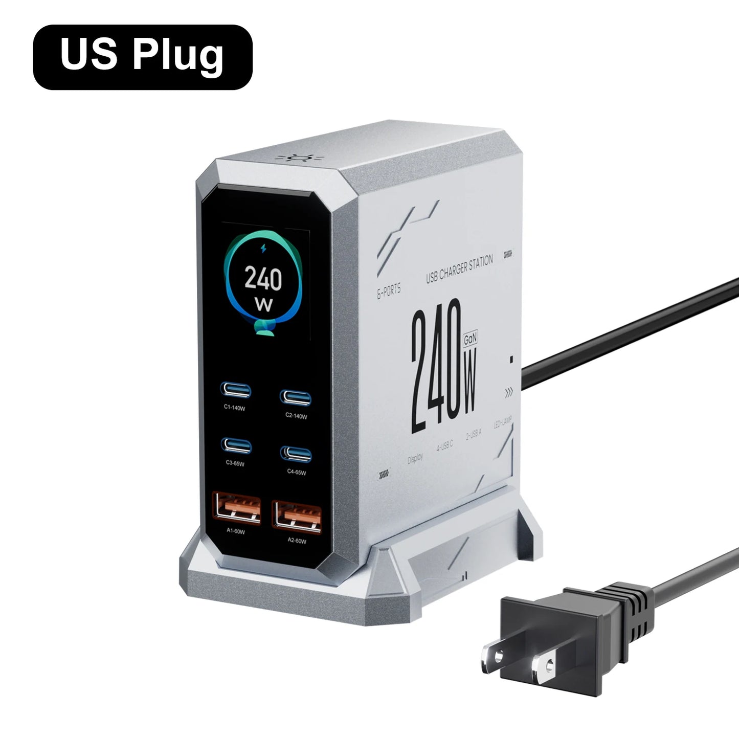 240W GaN Charging Station - 6-in-1 140W PD3.1 PPS USB-C Fast Charger with Digital Display