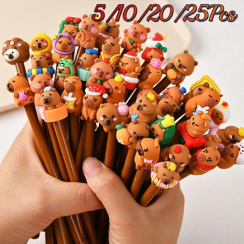 Kawaii Capybara Gel Pens 5–25PCS - Cute Black Ink Pens for School, Office, Stationery & Birthday Gifts