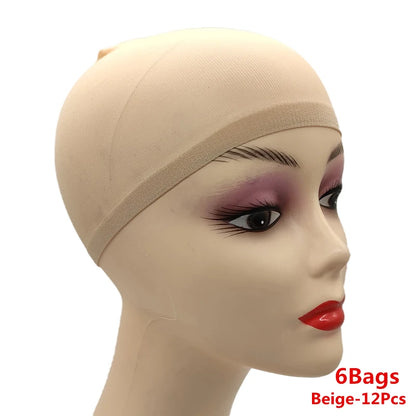 Ventilated Nylon Mesh Wig Cap – Stretchy, Breathable, Extra Thin Stocking Hairnets for Wigs, Available in 1/6/12 Bags