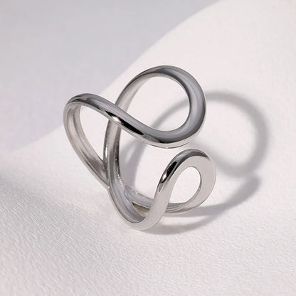 Stainless Steel Irregular Wave Adjustable Ring – Creative Gold Statement Jewelry for Women & Men
