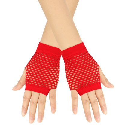 Fingerless Mesh Gloves - Solid Color Short Fishing Net Gloves for Parties & Dance