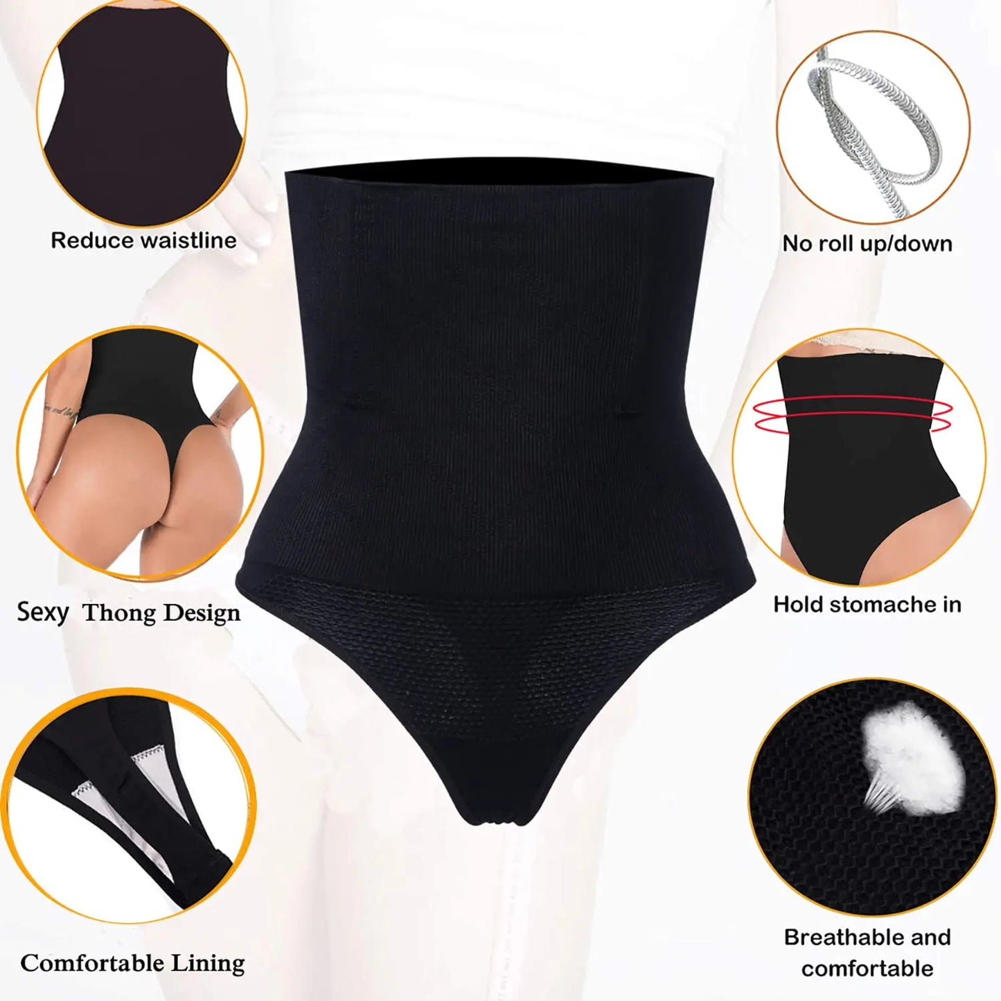 Seamless Thong Shapewear for Women - High Waist Tummy Control Panties, Slimming Underwear, Butt Lifter and Belly Waist Trainer Body Shaper