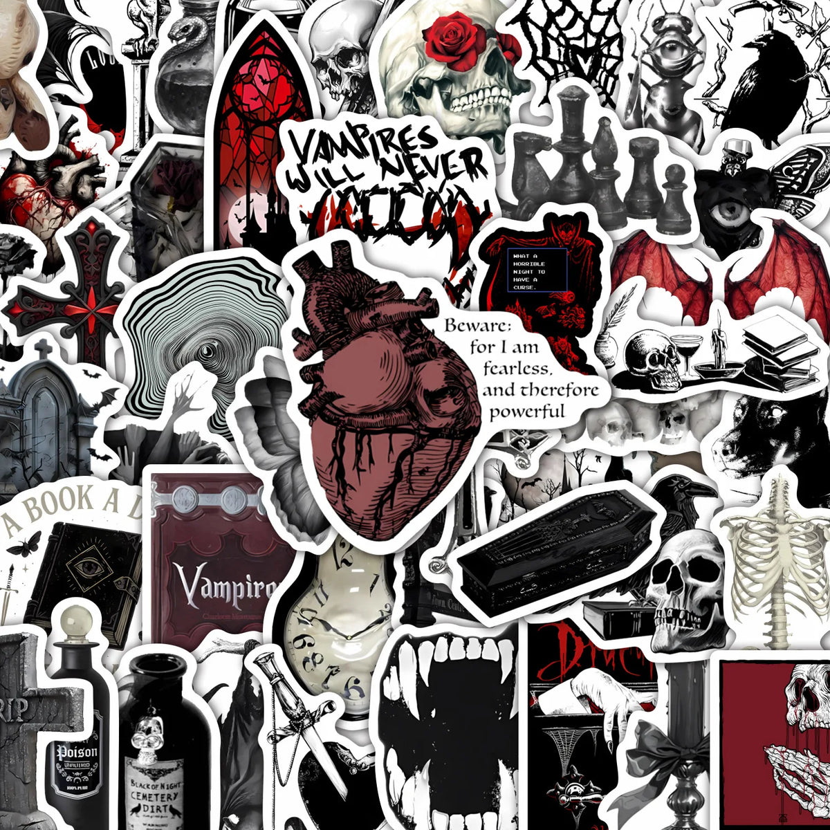 Gothic Vampire Stickers – 50PCS Waterproof Horror-Themed Decals for Scrapbooking, Phones, Luggage & Skateboards