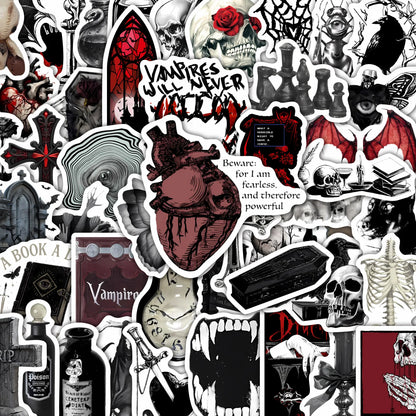 Gothic Vampire Stickers – 50PCS Waterproof Horror-Themed Decals for Scrapbooking, Phones, Luggage & Skateboards