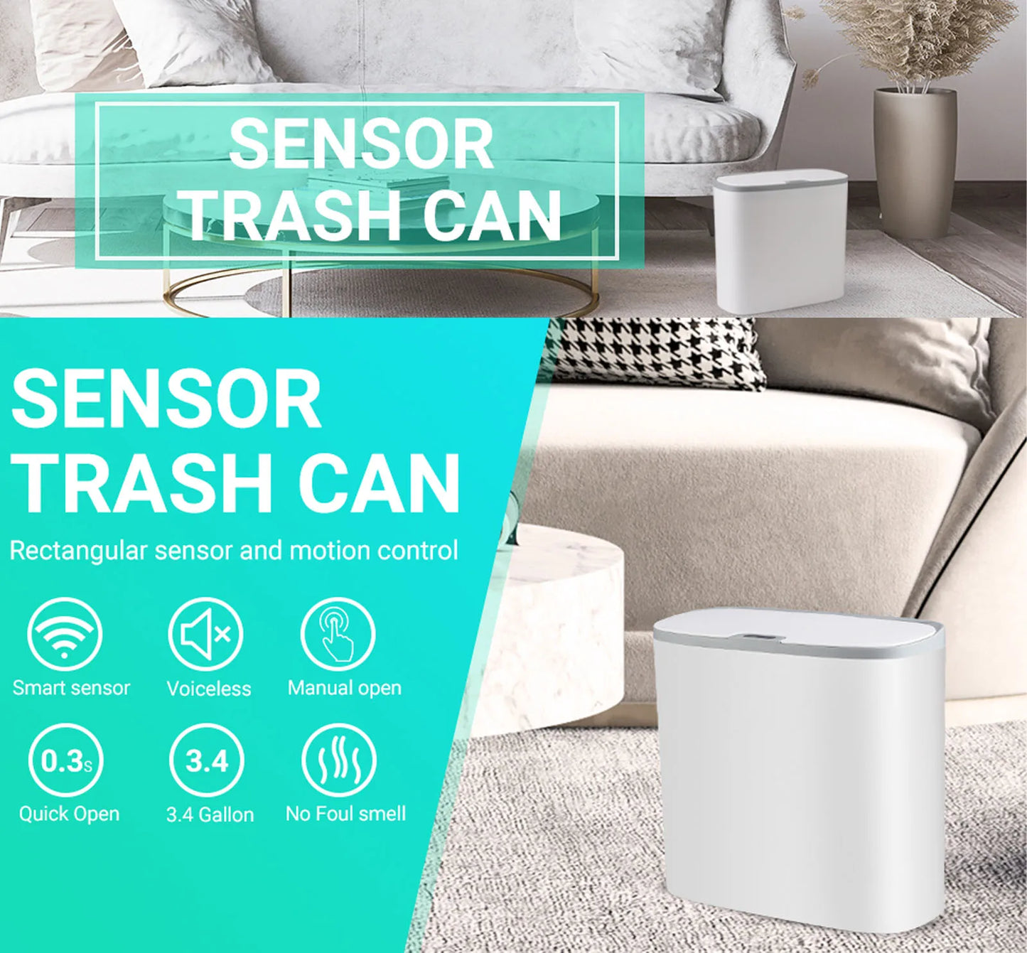 Automatic Touchless Bathroom Trash Can – Motion Sensor Waterproof Slim Garbage Bin for Kitchen & Bedroom