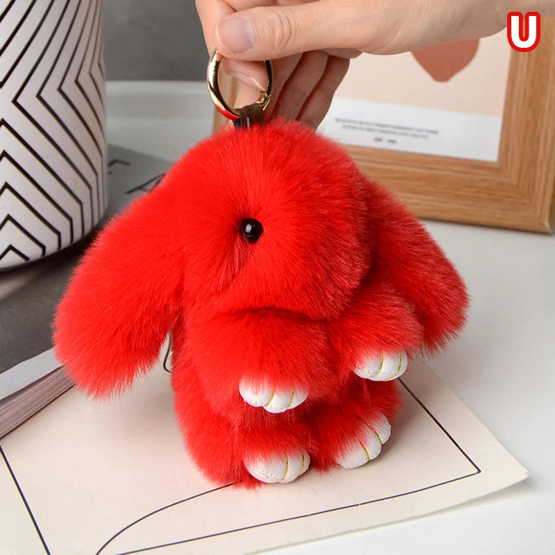 15cm Rabbit Fur Keychain - Fluffy Bag Charm, Car Key Pendant & Gift Accessory for Women