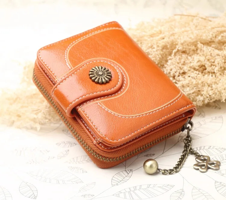 Women’s PU Leather Wallet — Short Hasp Coin & Card Holder, Small Money Bag Clutch in Blue & Red