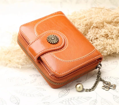 Women’s PU Leather Wallet — Short Hasp Coin & Card Holder, Small Money Bag Clutch in Blue & Red