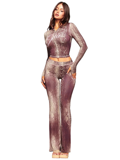 Women’s Letter Print 2-Piece Tracksuit Set - Hooded Zip-Up Coat & Jogger Pants for Autumn and Winter