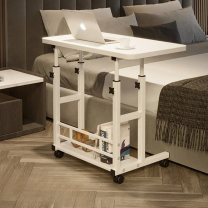 Adjustable Laptop Desk with Wheels – Portable Movable Bedside Computer Table for Bedroom, Office & Study