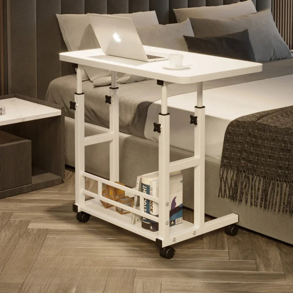 Adjustable Laptop Desk with Wheels - Portable Mobile Computer Table for Bedroom, Office & Study