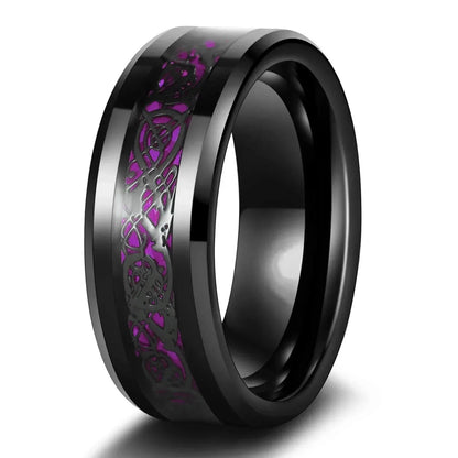 Couple Celtic Dragon Rings Set - Purple Rhinestone CZ Stainless Steel Wedding Jewelry for Men & Women