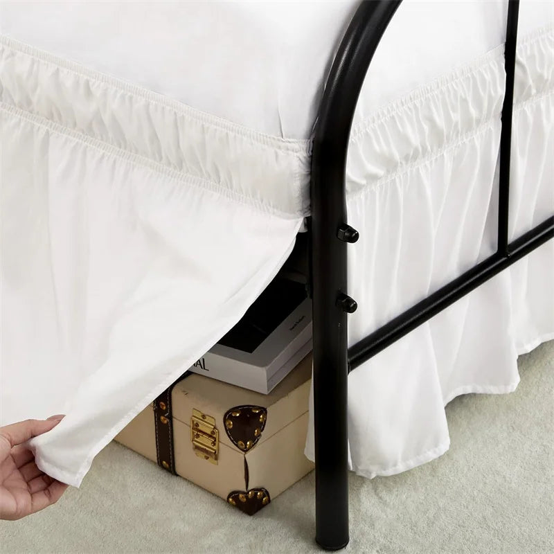 Soft Cozy White Ruffle Bed Skirt with Split Corners – Elastic Wrap-Around Bed Skirting, Easy Install 15-Inch Drop Bedding Decor