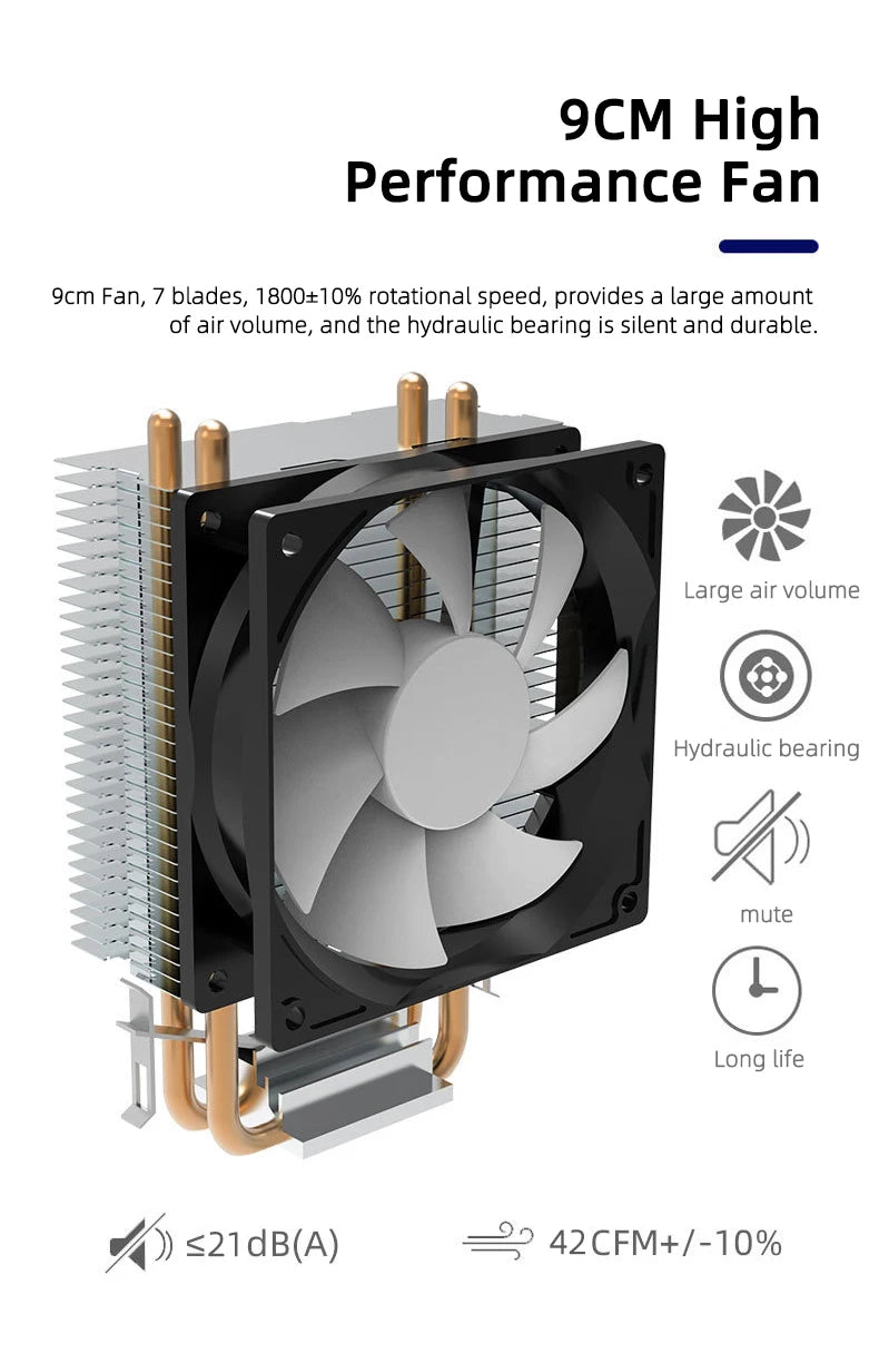 TEUCER CPU Cooler — 2-4 Heat Pipe Radiator with 3-Pin PWM Silent RGB Fan for Intel LGA 1700/1150/1155/1156/1366 & AMD AM2/AM3/AM4