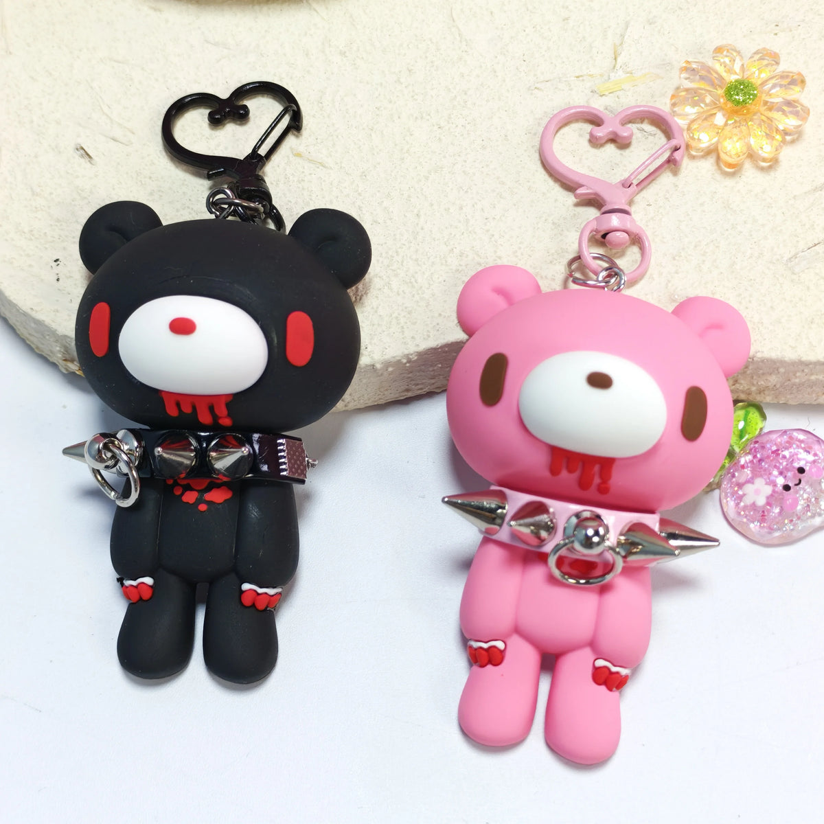 Demon Bear Keychain - Cute Punk Teddy Bag Charm with Spiked Collar, Edgy Collectible Accessory and Gift