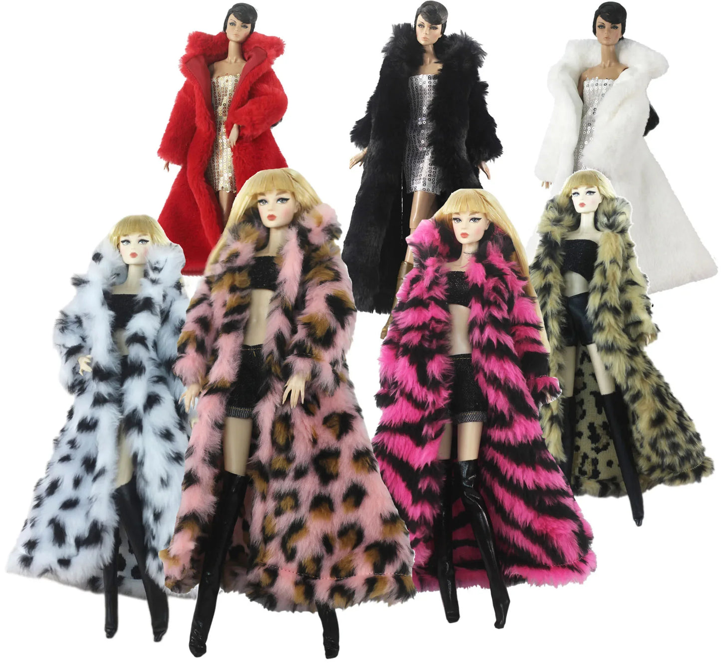 1:6 Scale Doll Clothes – Fur Coat Dress Outfit for 11.5" (30cm) Dolls, Multiple Styles, Gift for Girls