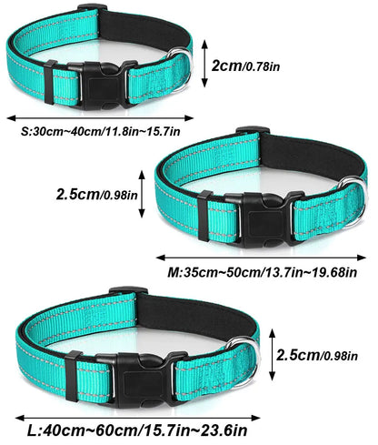 Reflective Dog Collar – Soft Neoprene Padded Nylon, Adjustable & Sturdy for Medium and Large Dogs