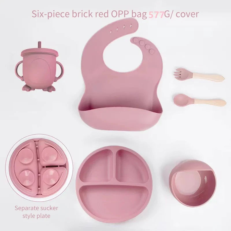 6-Piece Baby Meal Set – Silicone Training Plates, Bowls & Cutlery for Children