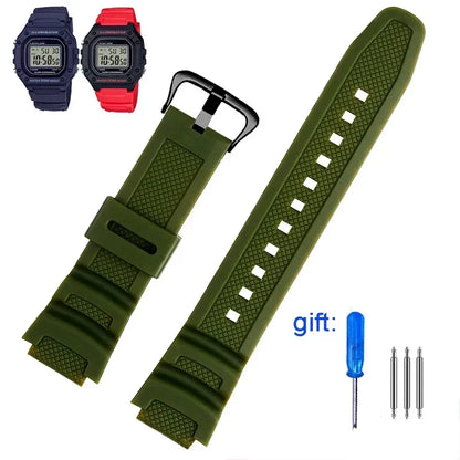 Rubber Silicone Watch Band for Casio F-108WH W-216H W-218H W-215 W-752 W-S200H SGW-400/500H - Waterproof Resin Replacement Strap