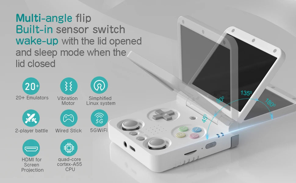 MIYOO Flip V2 Handheld Retro Game Console – 3.5'' IPS Screen, Compact & Portable Gaming Device for Travel or Gifts