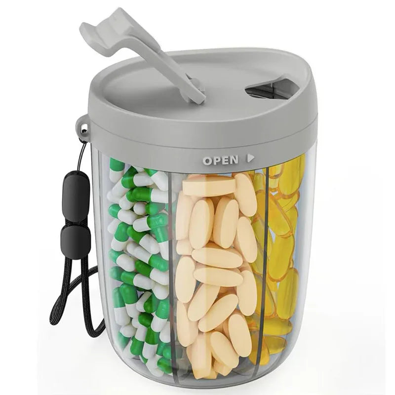 6-Grid Large Pill Organizer – Travel Supplement Case for Vitamins, Pills, and Capsules with Straw Container