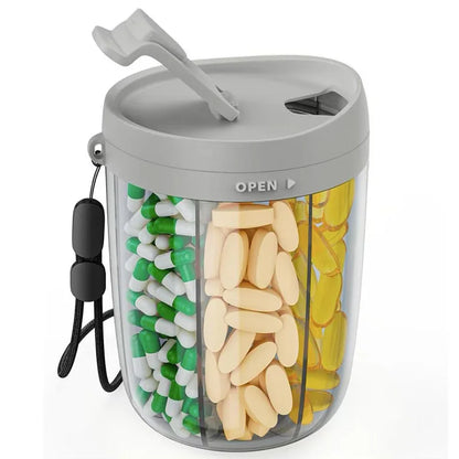 6-Grid Large Pill Organizer – Travel Supplement Case for Vitamins, Pills, and Capsules with Straw Container