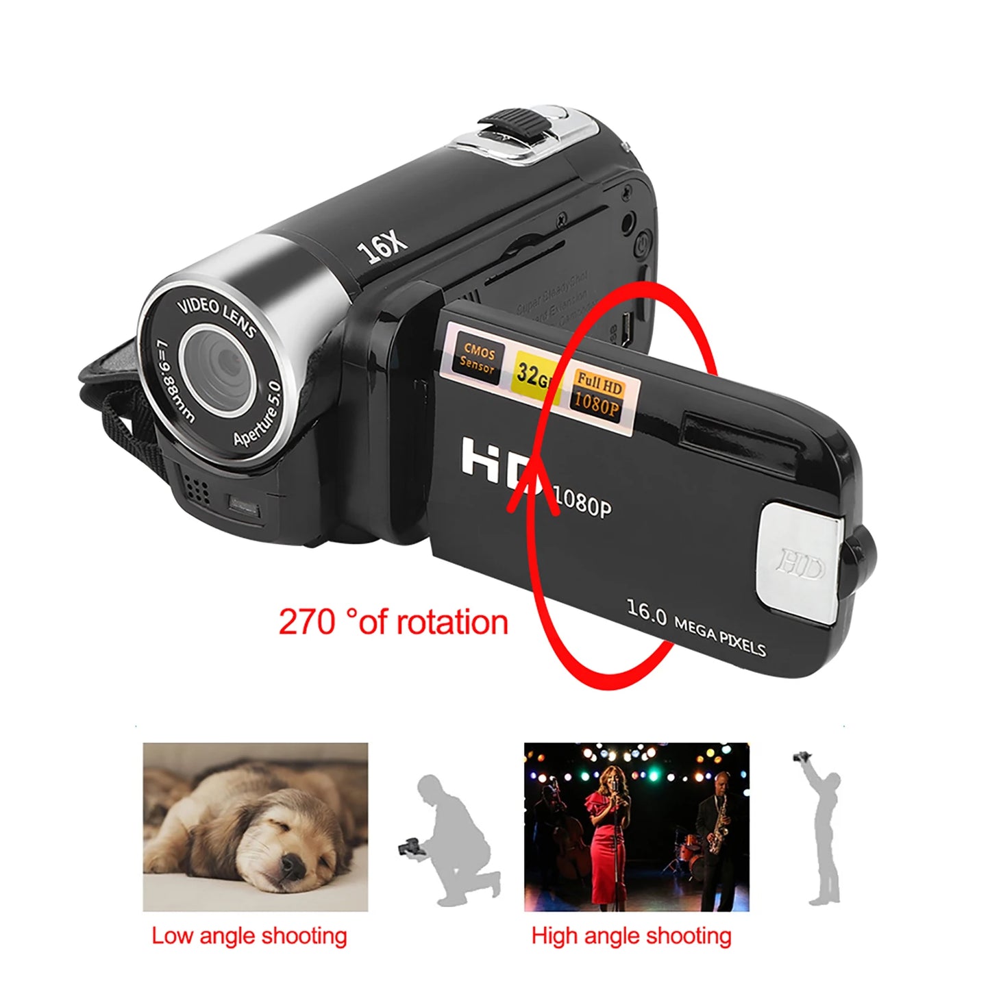 DH-90 16X Digital Zoom Camcorder – 2.7" Color Display, HD Image & Video Shooting, 110-240V