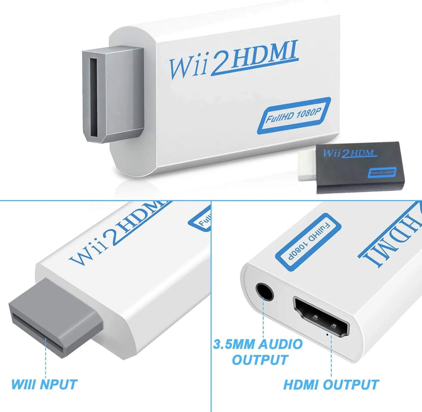Wii HDMI Converter Adapter - 1080P Upscaling Video Converter with Audio Jack for Nintendo Wii Console