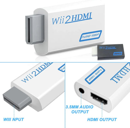 Wii HDMI Converter Adapter - 1080P Upscaling Video Converter with Audio Jack for Nintendo Wii Console