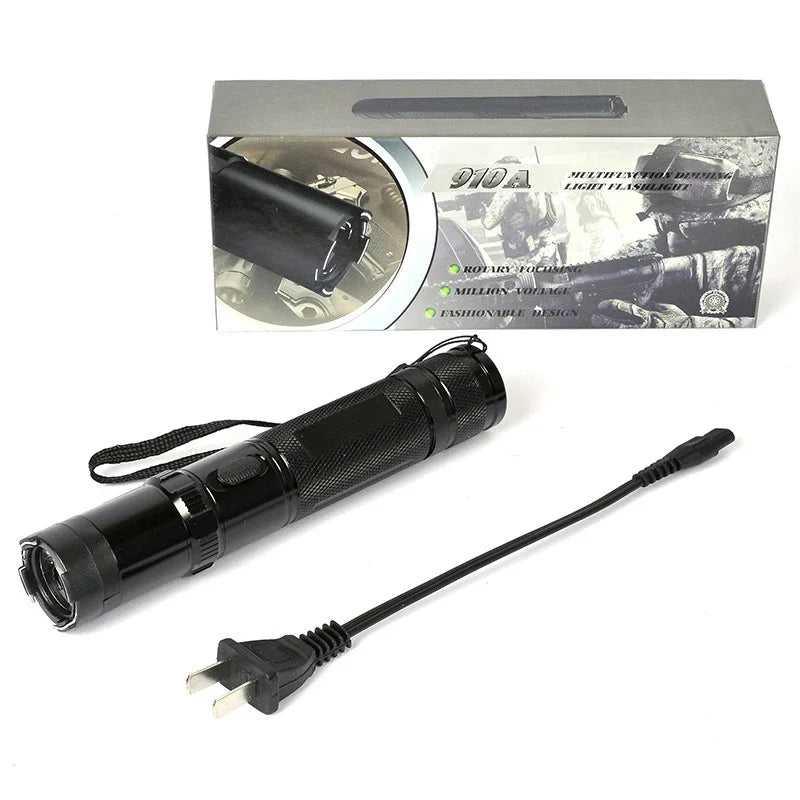 910A Rechargeable Self-Defense Flashlight — High-Power Outdoor Torch with Large Capacity Battery, Black