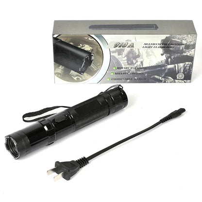910A Rechargeable Self-Defense Flashlight — High-Power Outdoor Torch with Large Capacity Battery, Black