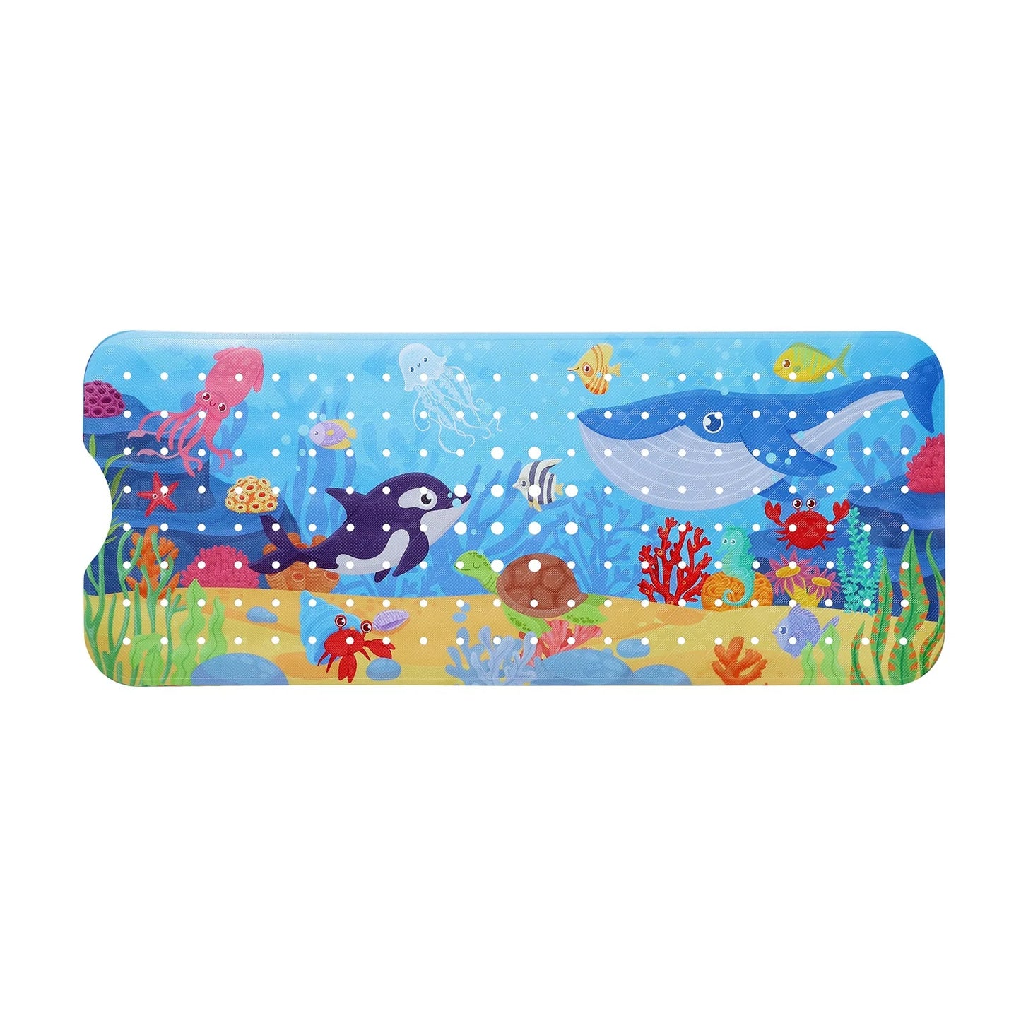 40x100cm Cartoon Sea World Anti-Skid Bath Mat – Soft Non-Slip Shower Mat with Suction Cups for Kids & Elderly