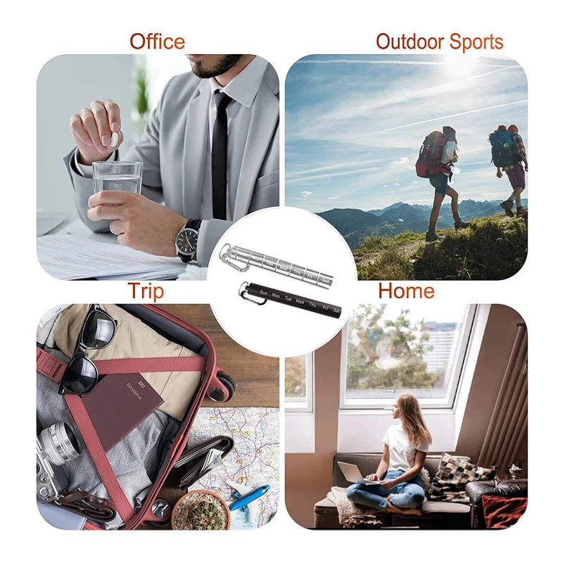 Portable Aluminum Alloy Pill Box Case - Waterproof, 7 Days 7 Grids Organizer for Travel - Ideal for Medicine, Vitamins, and Fish Oils