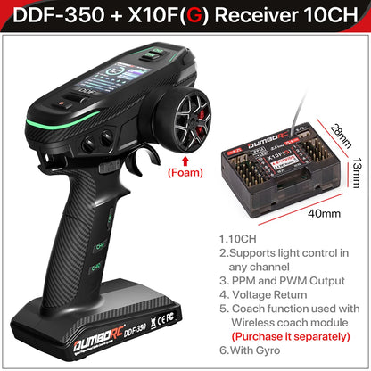 DUMBORC 2.4G 10CH Digital Radio Remote Controller – DDF-350 Transmitter with Receiver for RC Car, Boat, Tank, LCD FHSS System
