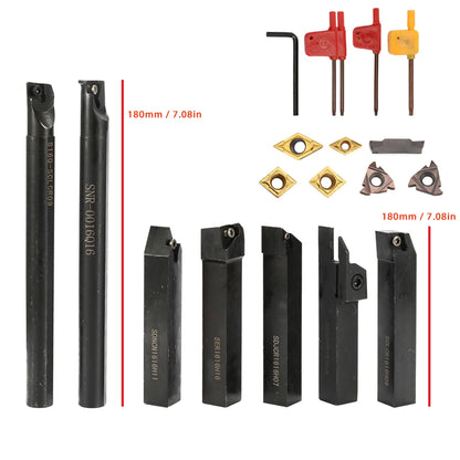8-16mm Lathe Turning Tool Holder — Boring Bar & CNC Metal Cutter Rod with Shank and Inserts