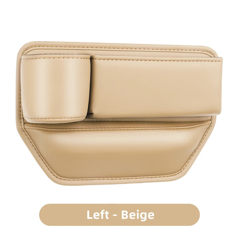 Leather Car Seat Gap Organizer – Multifunction Console Crevice Filler, Side Storage Box with Cup Holder, Car Interior Storage Pocket
