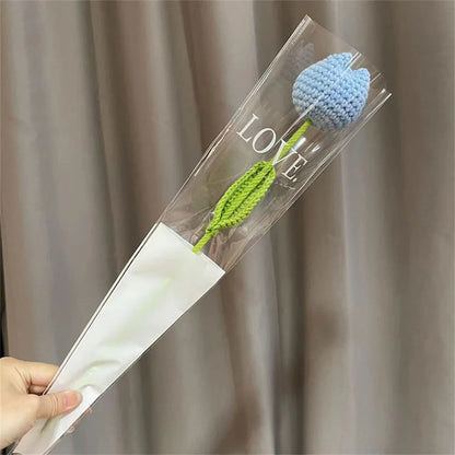 Hand-Knitted Rose, Tulip & Sunflower Bouquet – Crochet Simulation Floral Arrangement for Home Table Decor