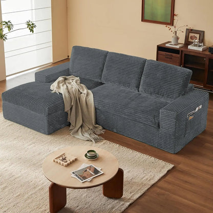104'' Cloud Modular Sectional Sofa – Deep Seat Corduroy Couch with Chaise, Memory Foam Fluffy Boneless Living Room Sofa