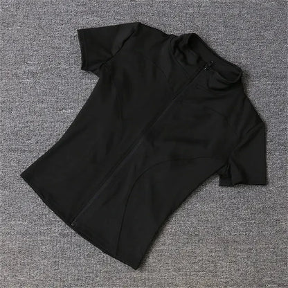 Women’s Casual Slim Fit Short Sleeve Sports Jacket – Zipper Yoga, Running & Cycling Activewear Top for Summer Workout Outfit