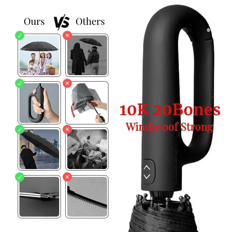 Ultimate 125CM Windproof Folding Umbrella for Men - Double Bone, Reinforced, and Water Resistant with Large Buckle Handle