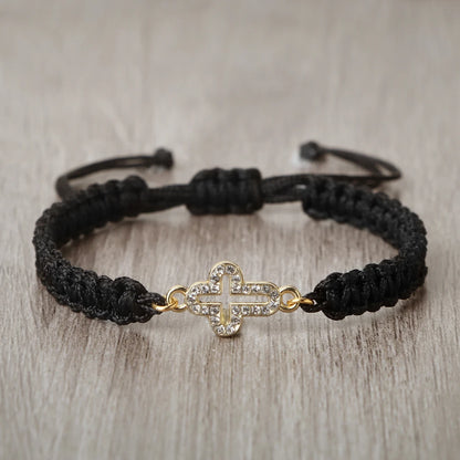 Crystal Hollow Cross Bracelet - Braided Prayer Healing Bangle Jewelry Gift for Women & Yoga Lovers