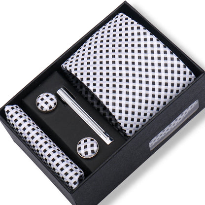 Men’s Green Tie Gift Box Set - Premium Business Necktie with Hanky, Cufflinks & Tie Clip for Wedding Formal Wear