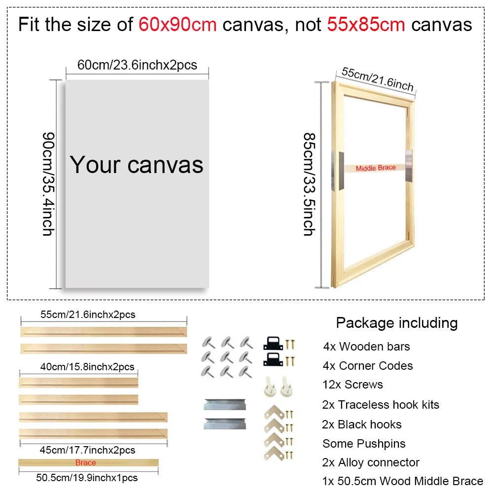 Wooden Canvas Frames – 30x40, 40x50, 50x70, 60x90cm for Photos, Oil Paintings & Diamond Painting Wall Art
