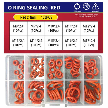 Silicone O-Ring Sealing Washer Kit – Red VMQ High Temp Oil Resistant Plumbing Gasket Assortment (CS 1–3.1 Sizes)