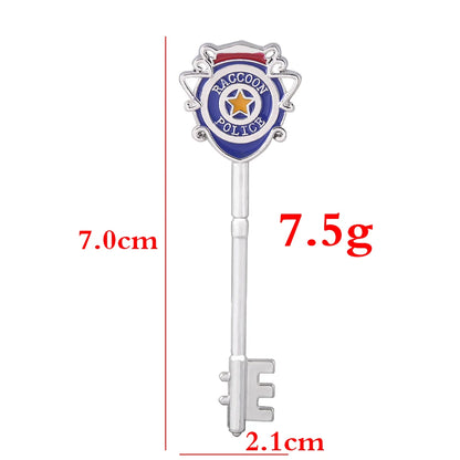 Resident Evil Remake RPD Key Set - Raccoon Police Department Logo Keychain and Cosplay Accessories Gift