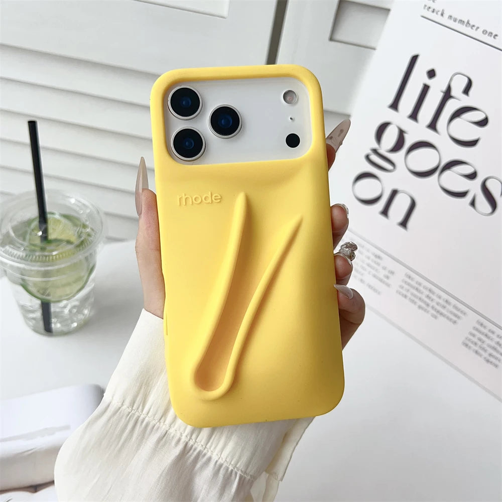 Gray Toast Ribbon iPhone Case - Rhode Style Silicone Cover for iPhone 17 Pro Max Air 16 15 14 13 12 Plus