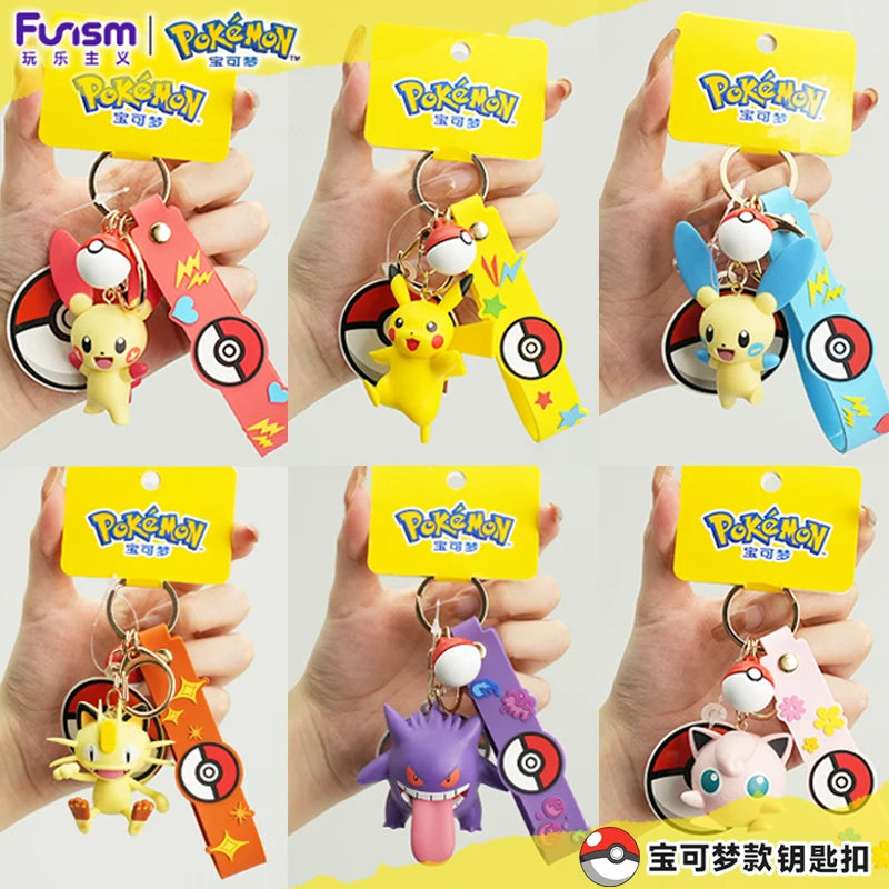 Genuine Pokémon Keychain Figures – Morpeko, Gengar, Meowth, Cubone & Jigglypuff Anime Action Toy Keyring Fragrance Pendant Gift