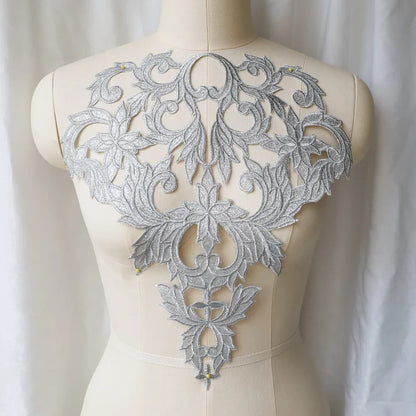 Silver Baroque Sequin Flower Applique – Embroidered Iron-On Patch for Wedding & DIY Crafts